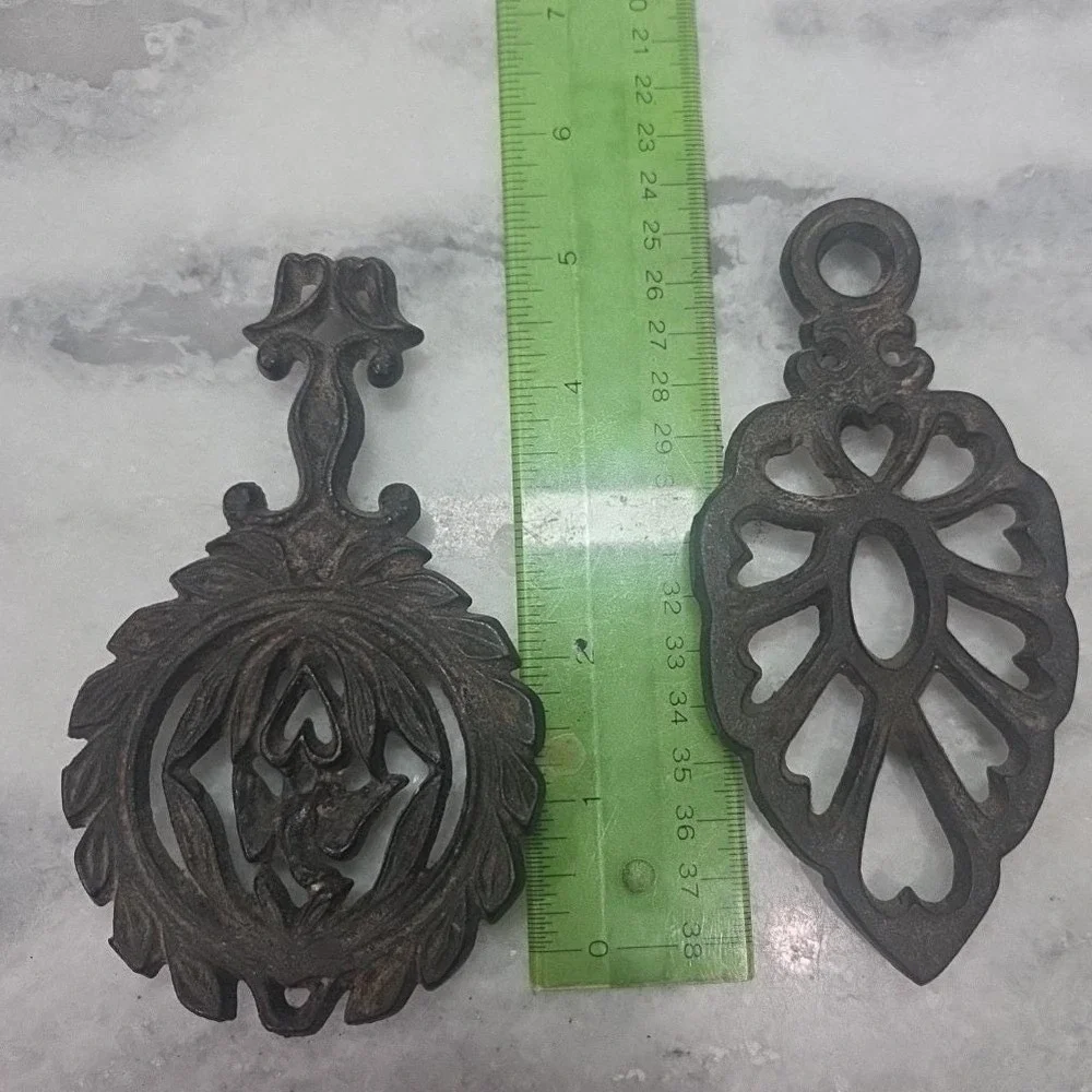 Wilton Black Cast Iron Trivets, Set of 2, Vintage Rustic Kitchen Accessory